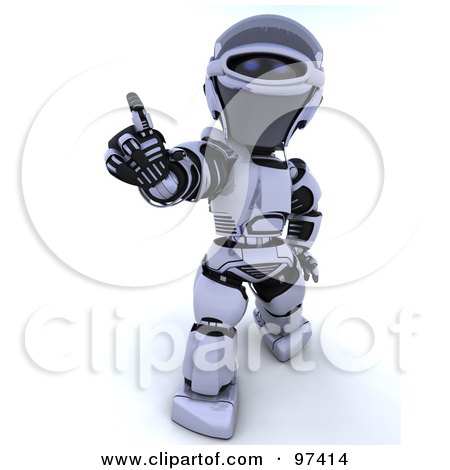 Royalty-Free (RF) Clipart Illustration of a 3d Silver Robot Holding Out One Finger by KJ Pargeter