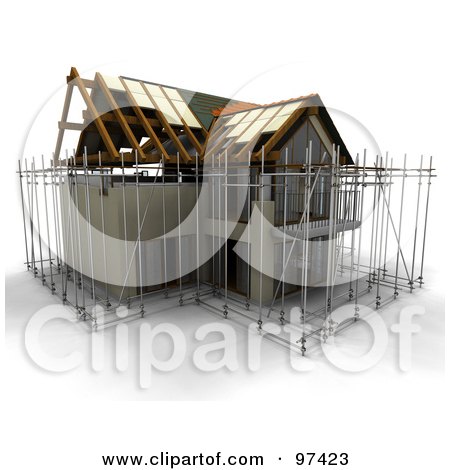 Royalty-Free (RF) Clipart Illustration of a 3d Home Under Construction, With Scaffolding by KJ Pargeter