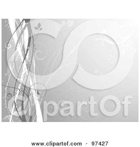 Royalty-Free (RF) Clipart Illustration of a Gray Floral Vine Background With Mesh Waves by KJ Pargeter