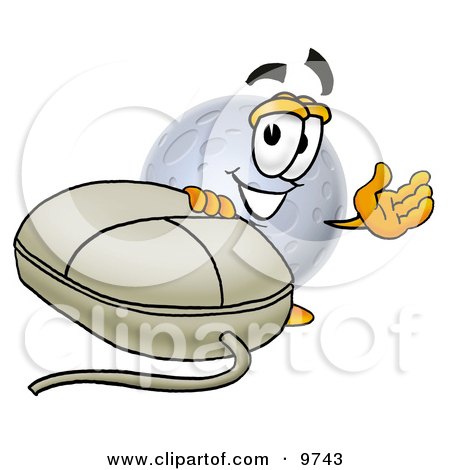 Clipart Picture of a Moon Mascot Cartoon Character With a Computer Mouse by Mascot Junction
