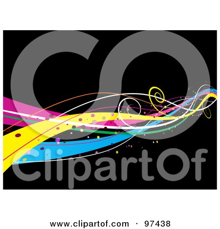 Royalty-Free (RF) Clipart Illustration of a Background Of Magical Vibrant Waves Of Color Over Black by KJ Pargeter