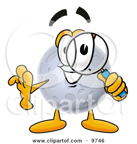 Clipart Picture of a Moon Mascot Cartoon Character Looking Through a Magnifying Glass by Mascot Junction