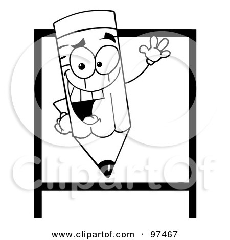 Royalty-Free (RF) Clipart Illustration of a Happy Waving Pencil Over A Black Square by Hit Toon