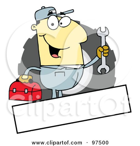 Royalty-Free (RF) Clipart Illustration of an Asian Mechanic Logo With A Blank Text Box by Hit Toon