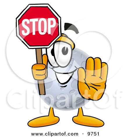 Clipart Picture of a Moon Mascot Cartoon Character Holding a Stop Sign by Mascot Junction