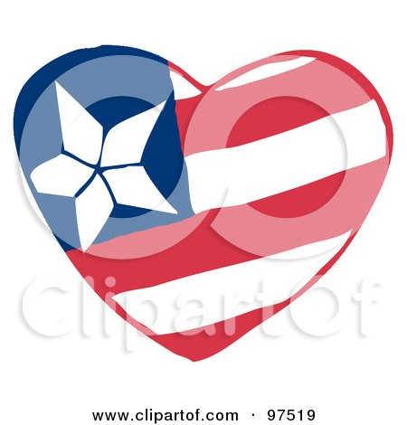 Royalty-Free (RF) Clipart Illustration of a Heart Fourth Of July American Flag With Stars And Stripes by Hit Toon