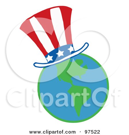 Royalty-Free (RF) Clipart Illustration of an American Hat On A Globe by Hit Toon