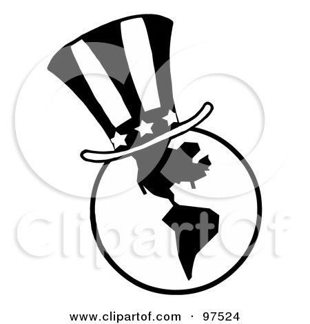 Royalty-Free (RF) Clipart Illustration of an American Hat On A Black And White Globe by Hit Toon