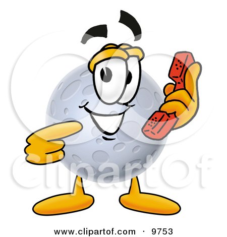 Clipart Picture of a Moon Mascot Cartoon Character Holding a Telephone by Mascot Junction