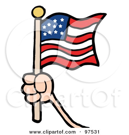 Royalty-Free (RF) Clipart Illustration of a Hand Waving An American Flag And Waving It by Hit Toon