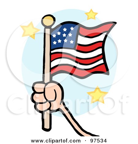 Royalty-Free (RF) Clipart Illustration of a Hand Waving A USA Flag And Waving It by Hit Toon