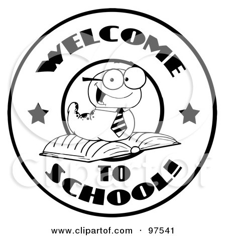 Royalty-Free (RF) Clipart Illustration of a Black And White Worm On A Welcome Back To School Circle by Hit Toon