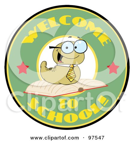 Royalty-Free (RF) Clipart Illustration of a Green Worm On A Green Welcome To School Circle by Hit Toon
