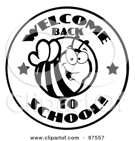 Royalty-Free (RF) Clipart Illustration of a Black And White Welcome Back To School Bee Circle by Hit Toon