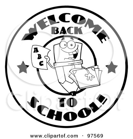 Royalty-Free (RF) Clipart Illustration of a Black And White Welcome Back To School Happy Pencil Circle by Hit Toon