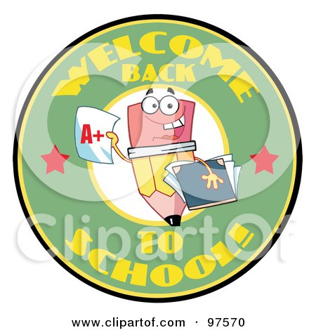 Royalty-Free (RF) Clipart Illustration of a Welcome Back To School Circle With A Pencil Holding A Report Card by Hit Toon