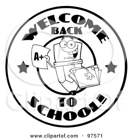 Royalty-Free (RF) Clipart Illustration of a Black And White Welcome Back To School Pencil Circle by Hit Toon