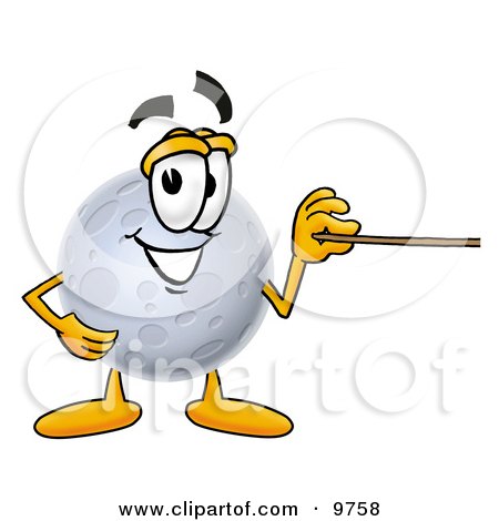 Clipart Picture of a Moon Mascot Cartoon Character Holding a Pointer Stick by Mascot Junction