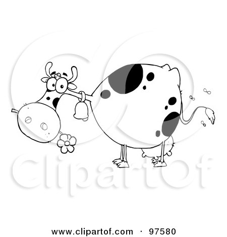 Royalty-Free (RF) Clipart Illustration of a Black And white Farm Cow Eating A Flower by Hit Toon