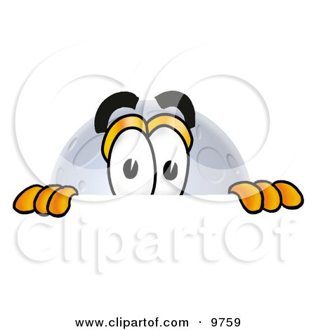 Clipart Picture of a Moon Mascot Cartoon Character Peeking Over a Surface by Mascot Junction