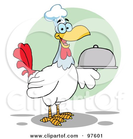 Royalty-Free (RF) Clipart Illustration of a Rooster Bird Chef Serving A Platter by Hit Toon