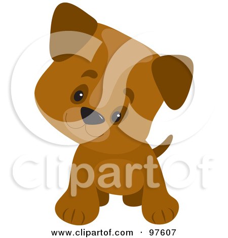 Royalty-Free (RF) Clipart Illustration of a Playful Brown Puppy With Large Paws, Cocking His Head And Facing Forward by Maria Bell
