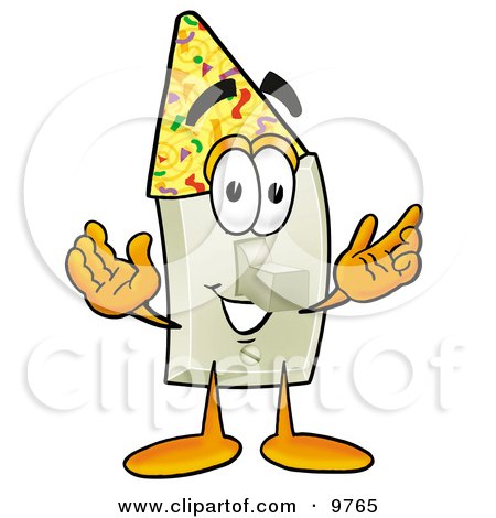 Clipart Picture of a Light Switch Mascot Cartoon Character Wearing a Birthday Party Hat by Mascot Junction