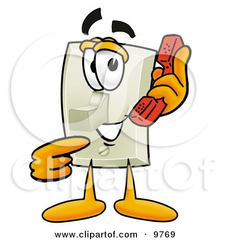 Clipart Picture of a Light Switch Mascot Cartoon Character Holding a Telephone by Mascot Junction