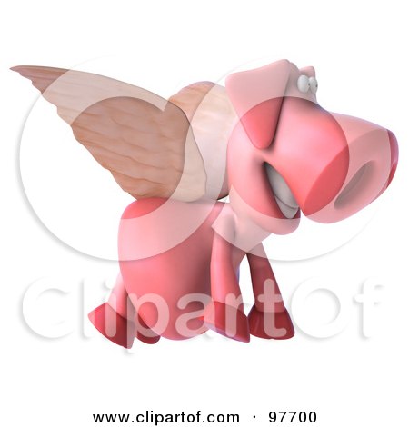 Royalty-Free (RF) Clipart Illustration of a 3d Pookie Pig Character With Wings, Flying Right by Julos
