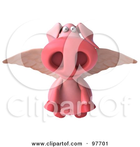 Royalty-Free (RF) Clipart Illustration of a 3d Pookie Pig Character With Wings, Flying Forward by Julos