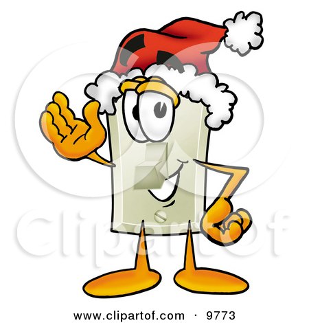 Clipart Picture of a Light Switch Mascot Cartoon Character Wearing a Santa Hat and Waving by Mascot Junction