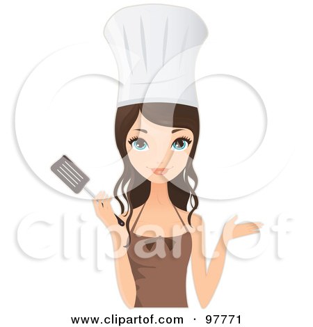 Royalty-Free (RF) Clipart Illustration of a Pretty Brunette Chef Woman Holding A Spatula by Melisende Vector