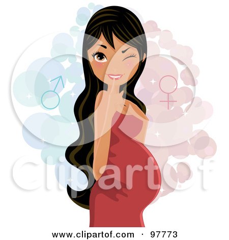Royalty-Free (RF) Clipart Illustration of a Gorgeous Pregnant Hispanic Woman In A Red Dress by Melisende Vector