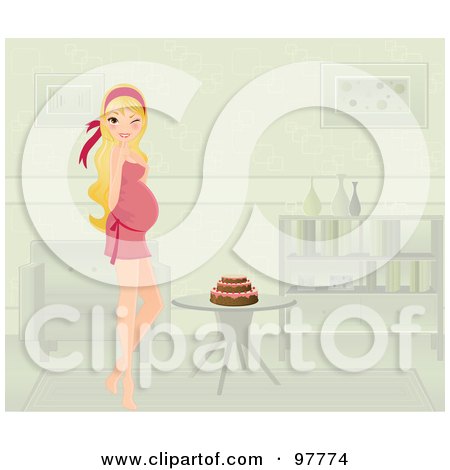 Royalty-Free (RF) Clipart Illustration of a Blond Pregnant Woman Standing By A Cake On A Table by Melisende Vector