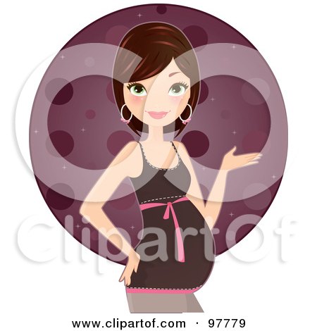 Royalty-Free (RF) Clipart Illustration of a Pretty Brunette Pregnant Woman Presenting With One Hand by Melisende Vector