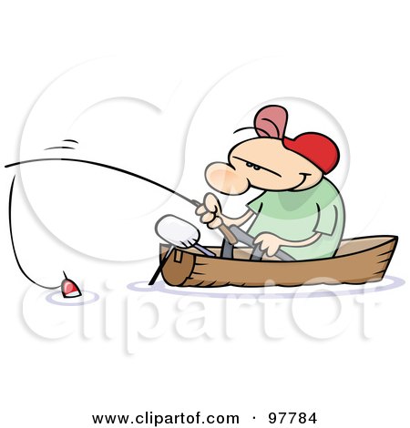 Royalty-Free (RF) Clipart Illustration of a Toon Guy Fishing In A Boat by gnurf