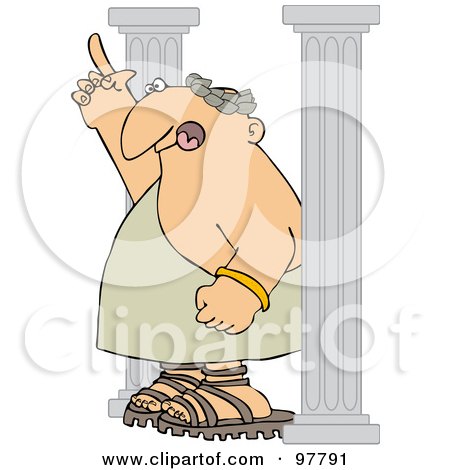 Royalty-Free (RF) Clipart Illustration of a Roman Man Standing Between Columns And Pointing Upwards by djart