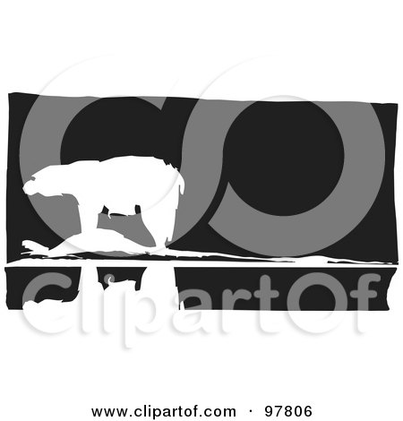 Royalty-Free (RF) Clipart Illustration of a Wood Engraved Styled Scene Of A Polar Bear Near Water by xunantunich