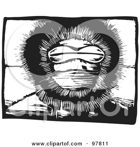 Royalty-Free (RF) Clipart Illustration of a Wood Engraved Styled Scene Of A Masked Inuit Eskimo Face by xunantunich