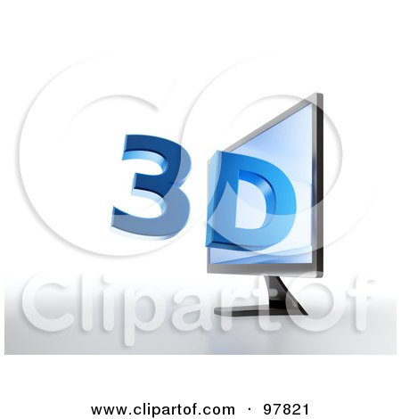 Royalty-Free (RF) Clipart Illustration of a 3d Television Monitor With Blue Text Popping Out Of The Screen by Mopic