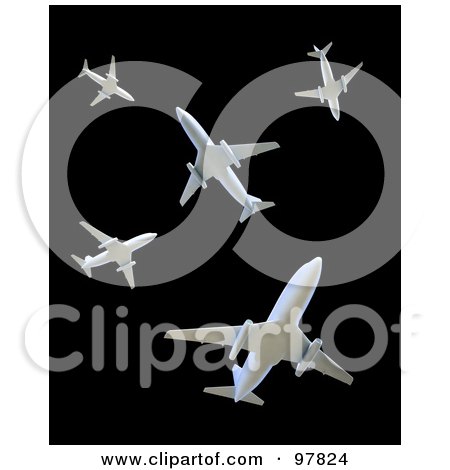 Royalty-Free (RF) Clipart Illustration of 3d Circling Airplanes Over Black by Mopic
