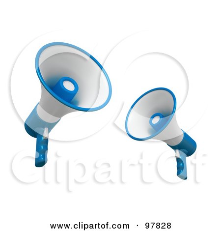Royalty-Free (RF) Clipart Illustration of Two Blue And White 3d Megaphone Speakers by Mopic