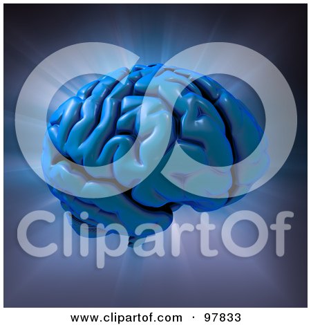 Royalty-Free (RF) Clipart Illustration of a 3d Blue Human Brain Over A Shining Background by Mopic