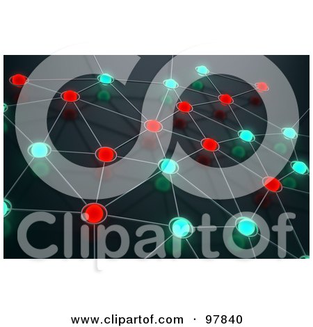 Royalty-Free (RF) Clipart Illustration of a 3d Blue And Red Network Of Glowing Dots by Mopic