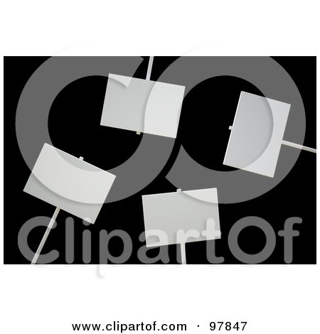 Royalty-Free (RF) Clipart Illustration of Four 3d Blank Signs Over Black. by Mopic
