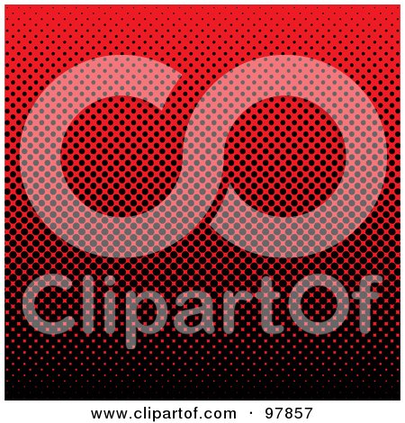 Royalty-Free (RF) Clipart Illustration of a Red Background With Gradient Black Halftone Dots by michaeltravers