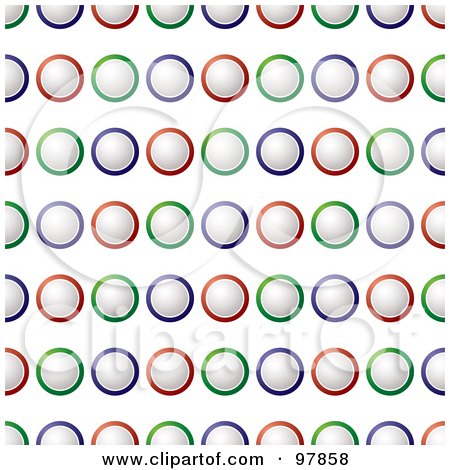 Royalty-Free (RF) Clipart Illustration of a Seamless Background Of Red, Blue And Green Circles On White by michaeltravers