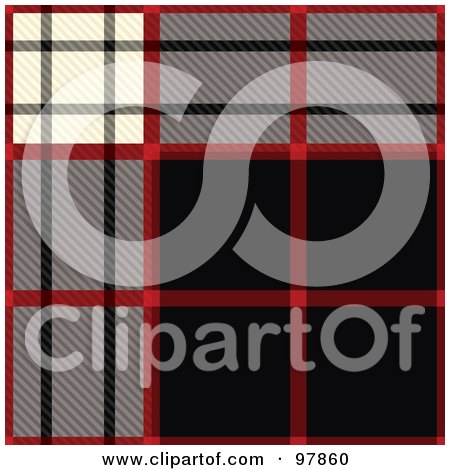 Royalty-Free (RF) Clipart Illustration of a Black, Red, Gray And White Tartain Plaid Background by michaeltravers