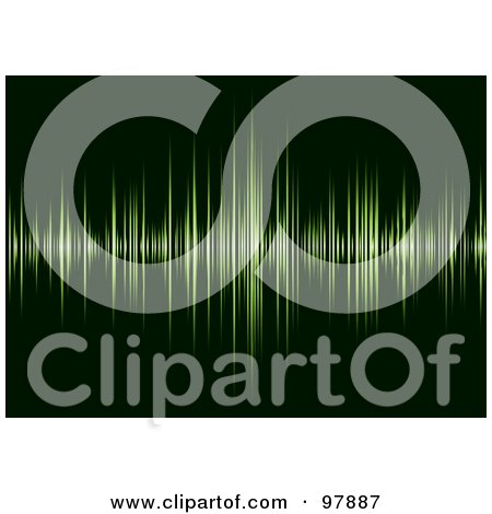 Royalty-Free (RF) Clipart Illustration of a Green Sound Wave Beat On Dark Green by michaeltravers
