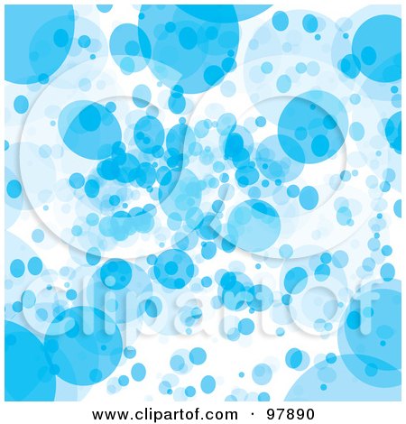Royalty-Free (RF) Clipart Illustration of a Background Of Floating Blue Bubbles Over White by michaeltravers